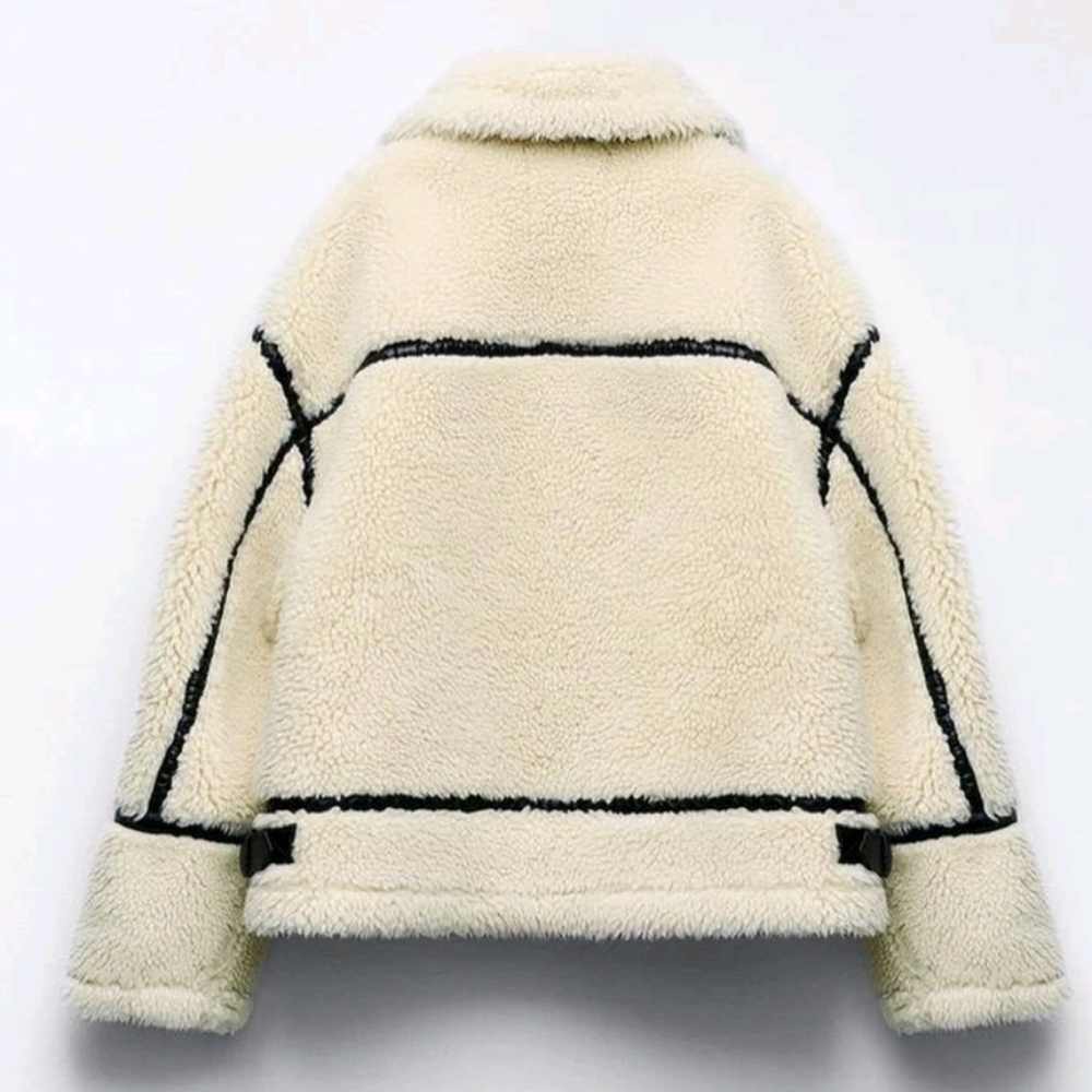 ZARA FAUX SHEARLING BIKER JACKET ZW COLLECTION ECRU (M) Retail $200 EUC-naked - Picture 6 of 16